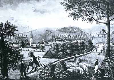Das Dorf Wiehl um die Mitte des 19. Jahrhunderts.<br>
Bild in Groansicht