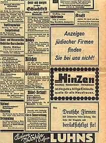 Anzeigenseite im Oberbergischen Boten, dem NS-Parteiorgan und zugleich Kreisblatt des Oberbergischen Kreises, vom 30. Januar 1934. <br>
<br>
Bild in Groansicht