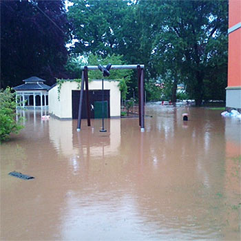 Eine vom Hochwasser stark betroffenen Kindertageseinrichtung in Crimmitschau