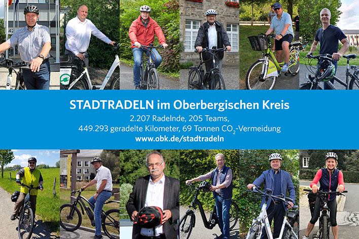 Der Landrat und viele oberbergische Brgermeisterinnen und Brgermeister untersttzten das „Stadtradeln“ 2022. Collage: OBK 