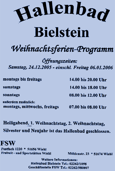 Weihnachtsferien-Programm Hallenbad Bielstein