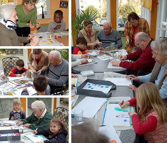 Kinder und Senioren malten gemeinsam im Johanniter-Tagespflegehaus