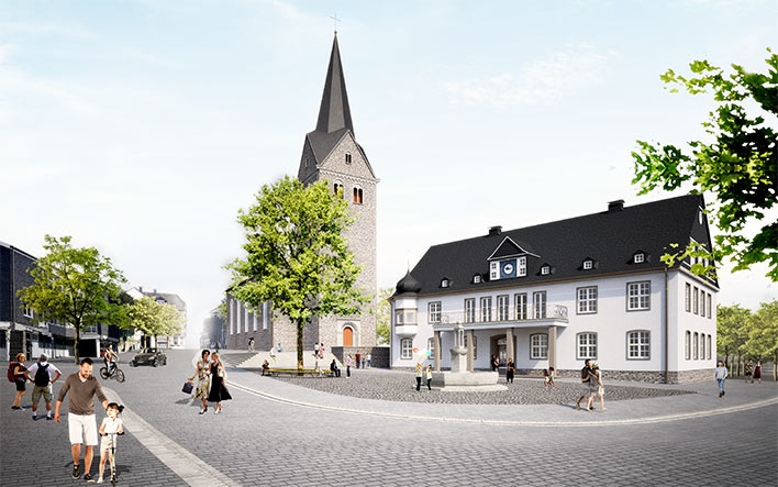 Der neugestaltete Rathausplatz gewinnt eine höhere Aufenthaltsqualität für Fußgänger