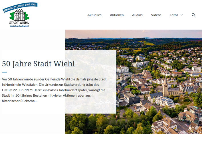 Screenshot der Startseite von 50jahrestadtwiehl.de