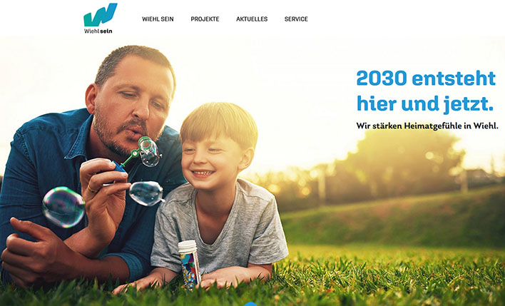 Der Screenshot zeigt die Startseite der Website wiehlsein.de.